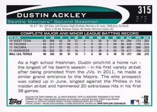 2012 Topps Mini - Platinum #315 Dustin Ackley Back