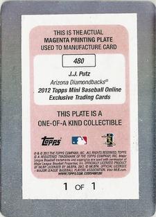 2012 Topps Mini - Printing Plates Magenta #480 J.J. Putz Back