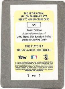 2012 Topps Mini - Printing Plates Yellow #622 Daniel Hudson Back