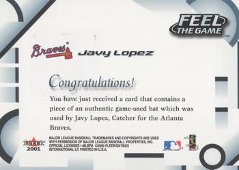 2001 Fleer Triple Crown - Feel the Game #NNO Javy Lopez Back