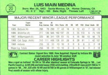 1989 Donruss The Rookies #20 Luis Medina Back