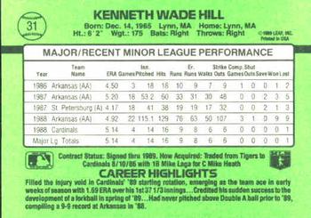 1989 Donruss The Rookies #31 Ken Hill Back