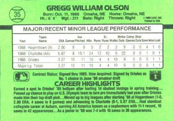 1989 Donruss The Rookies #35 Gregg Olson Back