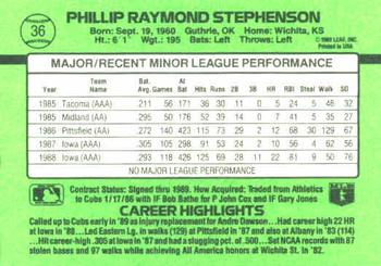 1989 Donruss The Rookies #36 Phil Stephenson Back