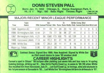 1989 Donruss The Rookies #7 Donn Pall Back