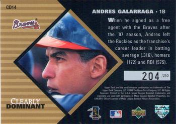 1998 Upper Deck - Clearly Dominant #CD14 Andres Galarraga Back