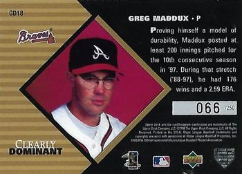 1998 Upper Deck - Clearly Dominant #CD18 Greg Maddux Back