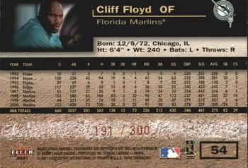 2001 Fleer Triple Crown - Red #54 Cliff Floyd Back