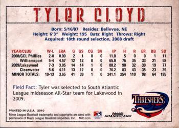 2010 Grandstand Clearwater Threshers #NNO Tyler Cloyd Back