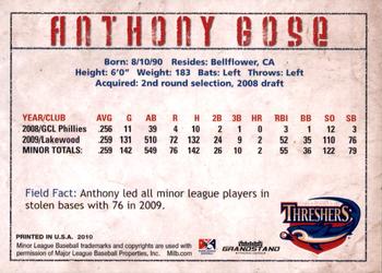 2010 Grandstand Clearwater Threshers #NNO Anthony Gose Back