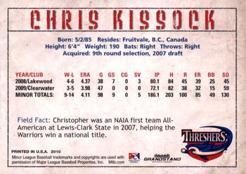 2010 Grandstand Clearwater Threshers #NNO Chris Kissock Back