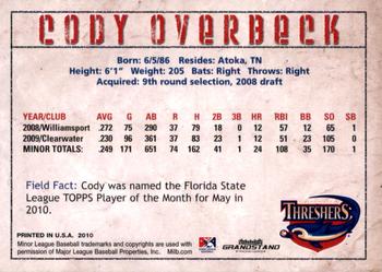 2010 Grandstand Clearwater Threshers #NNO Cody Overbeck Back