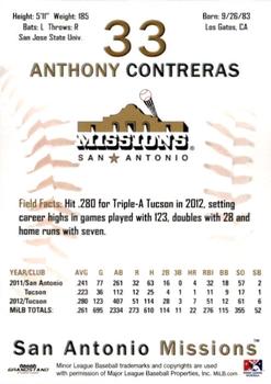 2013 Grandstand San Antonio Missions #NNO Anthony Contreras Back