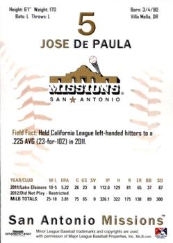 2013 Grandstand San Antonio Missions #NNO Jose de Paula Back