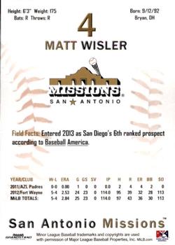 2013 Grandstand San Antonio Missions #NNO Matt Wisler Back