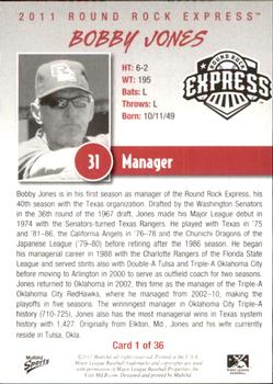 2011 MultiAd Round Rock Express #1 Bobby Jones Back