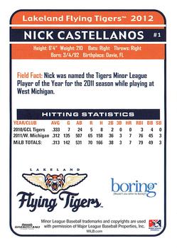 2012 Grandstand Lakeland Flying Tigers #NNO Nick Castellanos Back