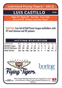 2012 Grandstand Lakeland Flying Tigers #NNO Luis Castillo Back