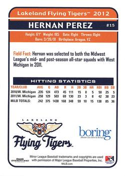 2012 Grandstand Lakeland Flying Tigers #NNO Hernan Perez Back