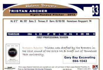 2013 Grandstand Helena Brewers #NNO Tristan Archer Back
