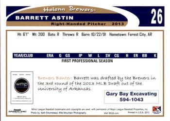2013 Grandstand Helena Brewers #NNO Barrett Astin Back