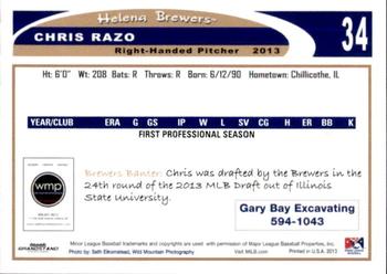 2013 Grandstand Helena Brewers #NNO Chris Razo Back