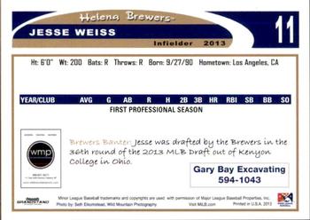 2013 Grandstand Helena Brewers #NNO Jesse Weiss Back