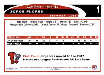 2013 Grandstand Lansing Lugnuts #NNO Jorge Flores Back