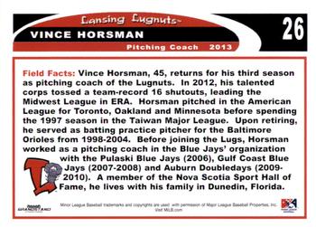 2013 Grandstand Lansing Lugnuts #NNO Vince Horsman Back