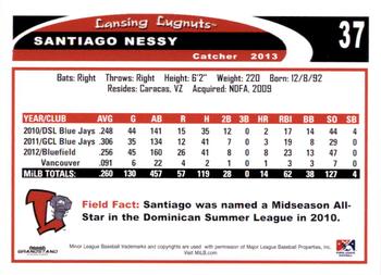 2013 Grandstand Lansing Lugnuts #NNO Santiago Nessy Back