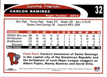 2013 Grandstand Lansing Lugnuts #NNO Carlos Ramirez Back