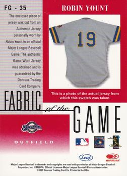 2001 Leaf Certified Materials - Fabric of the Game Base #FG-35 Robin Yount Back
