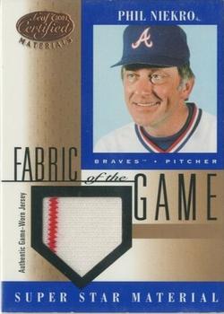 2001 Leaf Certified Materials - Fabric of the Game Base #FG-53 Phil Niekro  Front