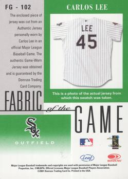 2001 Leaf Certified Materials - Fabric of the Game Base #FG-102 Carlos Lee  Back