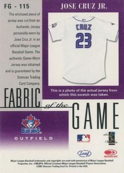 2001 Leaf Certified Materials - Fabric of the Game Base #FG-115 Jose Cruz Jr.  Back