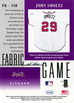 2001 Leaf Certified Materials - Fabric of the Game Base #FG-118 John Smoltz  Back