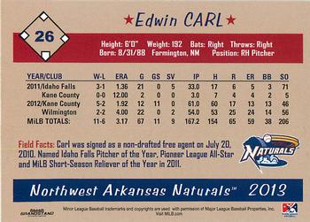 2013 Grandstand Northwest Arkansas Naturals #NNO Edwin Carl Back