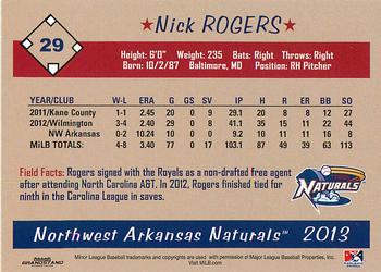2013 Grandstand Northwest Arkansas Naturals #NNO Nick Rogers Back