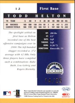 2001 Leaf Certified Materials - Mirror Gold #12 Todd Helton  Back