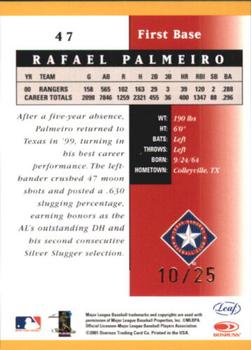 2001 Leaf Certified Materials - Mirror Gold #47 Rafael Palmeiro  Back