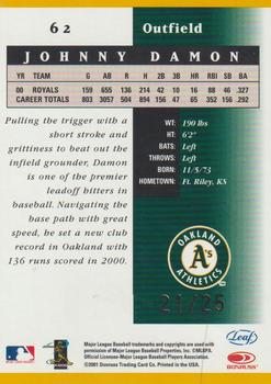 2001 Leaf Certified Materials - Mirror Gold #62 Johnny Damon  Back