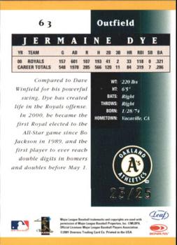 2001 Leaf Certified Materials - Mirror Gold #63 Jermaine Dye  Back