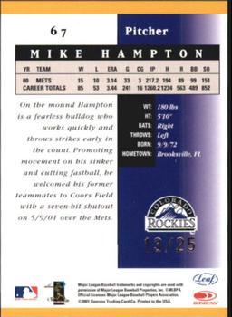 2001 Leaf Certified Materials - Mirror Gold #67 Mike Hampton  Back