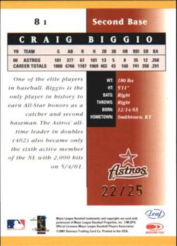 2001 Leaf Certified Materials - Mirror Gold #81 Craig Biggio  Back