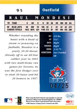 2001 Leaf Certified Materials - Mirror Gold #95 Raul Mondesi  Back