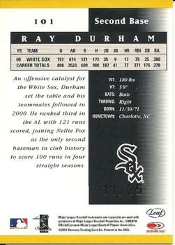 2001 Leaf Certified Materials - Mirror Gold #101 Ray Durham  Back