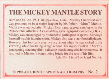 1982 ASA The Mickey Mantle Story #2 Mickey Mantle Back