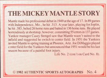 1982 ASA The Mickey Mantle Story #4 Mickey Mantle Back