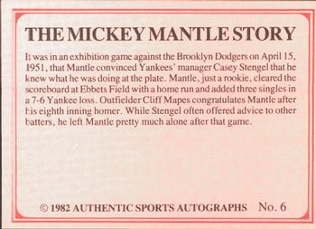1982 ASA The Mickey Mantle Story #6 Mickey Mantle Back
