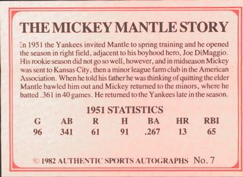 1982 ASA The Mickey Mantle Story #7 Mickey Mantle / Joe DiMaggio / Ted Williams Back